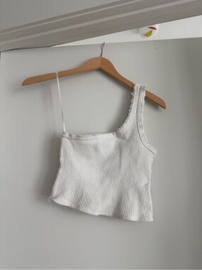 Urban Outfitters White Ribbed One-Shoulder Crop Top
